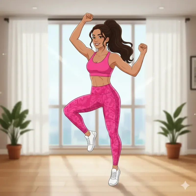 Mulher praticando Ginástica Aeróbica em casa Mulher praticando Ginástica Aeróbica em casa