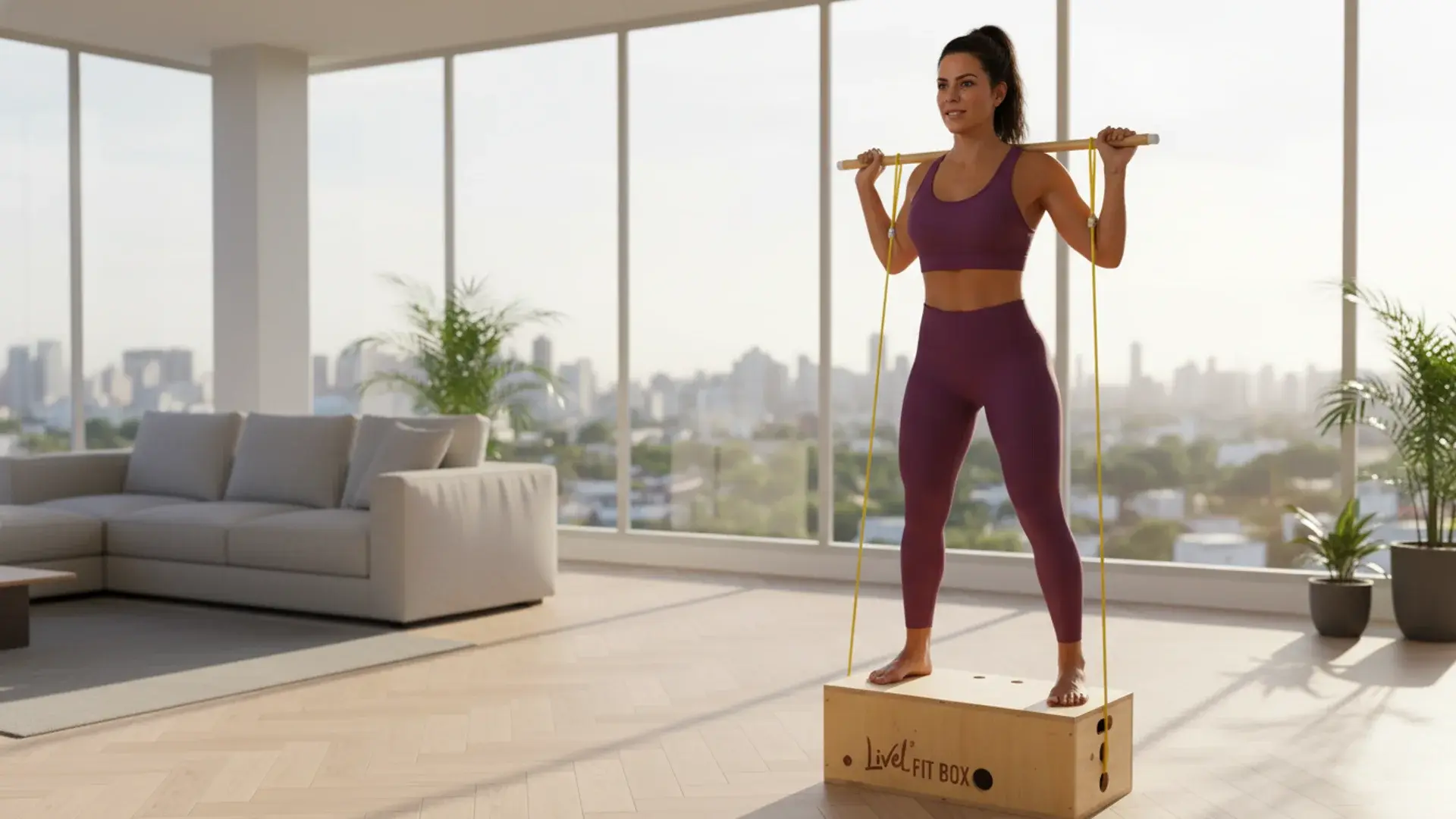 Mulher treinando em casa com o Livel FitBox Mulher treinando em casa com o Livel FitBox